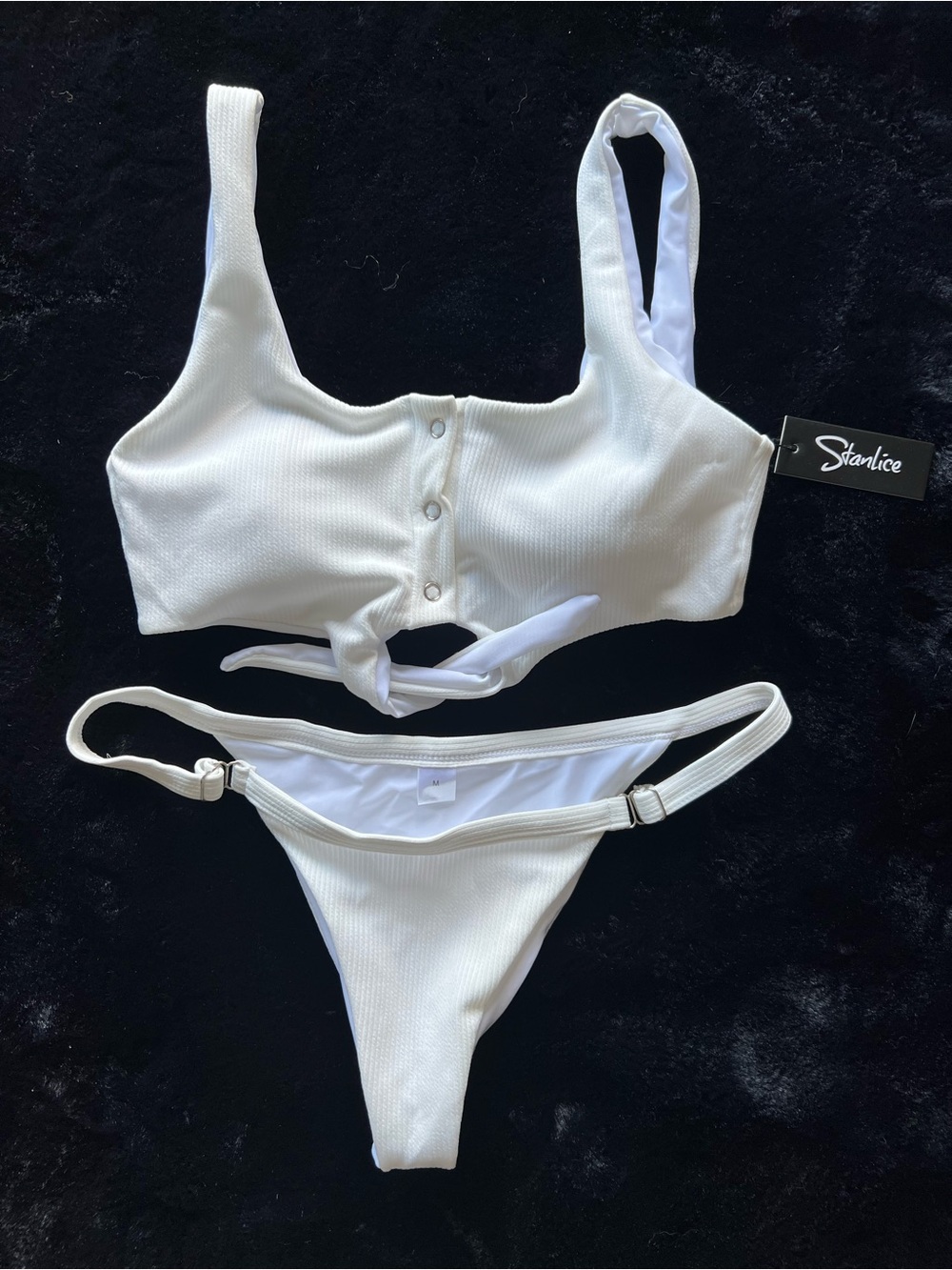 White Ribbed Tie-Front Bikini Set